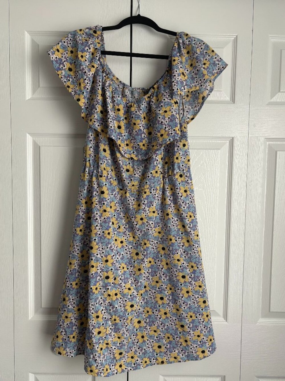 Shein Curve Purple Ruffle Off Shoulder Floral Short Dress Blue Yellow White